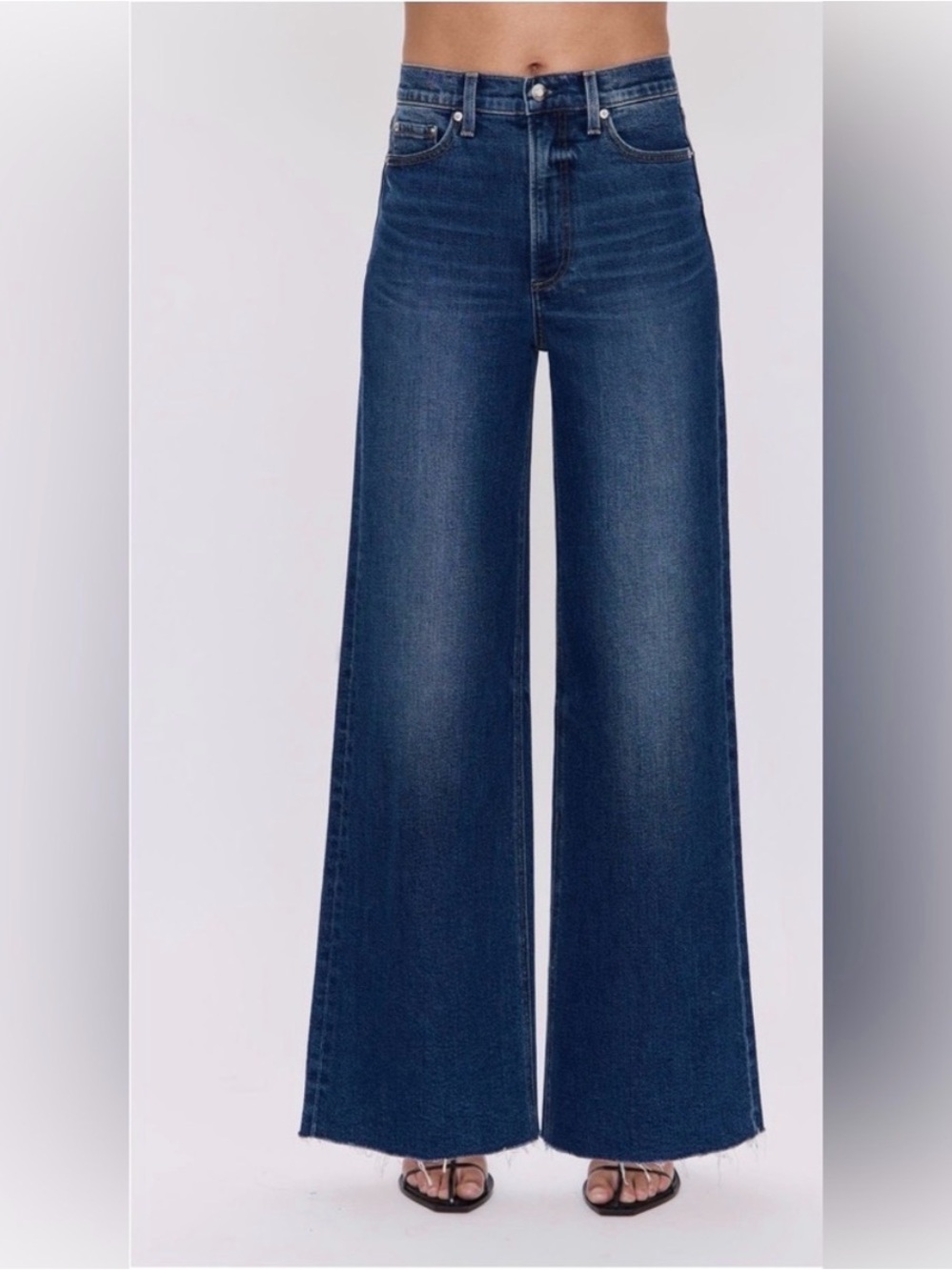 pistola Lana High Rise Wide Leg Jean Raw Hem Dark Blue Wash in Elevation 27 - Picture 2 of 11